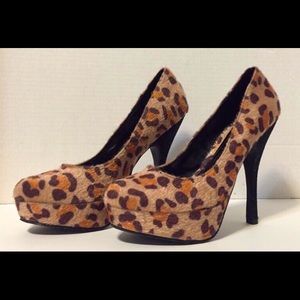 Leopard Print Pumps With Sparkly Black Heels - Multiple Sizes